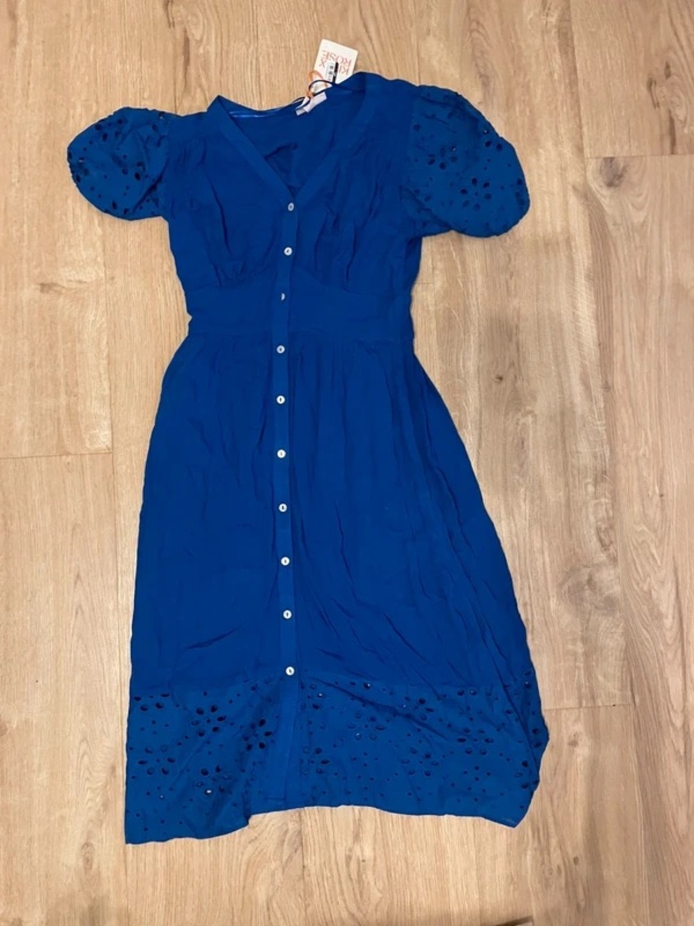 Royal Blue Button-Front Puff Sleeve Midi Dress